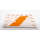 LEGO White Tile 4 x 6 with Studs on 3 Edges with Orange Tattered Diagonal Rectangle - Right Side Sticker (6180)
