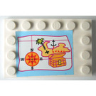 LEGO White Tile 4 x 6 with Studs on 3 Edges with Treasure Map Sticker (6180)