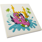 LEGO White Tile 6 x 6 with Castle, Palm Trees, Water and Flamingo Sticker with Bottom Tubes (10202)