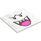 LEGO White Tile 6 x 6 with King Boo Face with Dark Pink Tongue with Bottom Tubes (10202 / 107973)