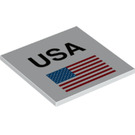 LEGO Weiß Fliese 6 x 6 mit 'USA' und Flagge mit Unterrohren (10202 / 78240)