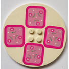LEGO White Tile 8 x 8 Round with 2 x 2 Center Studs with 4 pink placemats Sticker (6177)