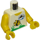 LEGO White Town Torso with Black Dolphin in Blue Oval Logo and Yellow and Black Fish Pattern with Yellow Arms and Yellow Hands (973)