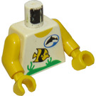 LEGO Weiß Town Torso mit Schwarz Delfin im Blau Oval Logo und Gelb und Schwarz Fisch Muster mit Gelb Arme und Gelb Hände (973)
