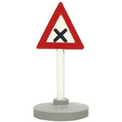 LEGO White Triangular Road Sign with attention to road crossing pattern with Base Type 2