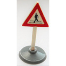 LEGO blanc Triangulaire Road Sign avec man crossing road Modèle avec base Type 1