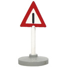 LEGO White Triangular Roadsign with attention mark pattern with Base Type 2