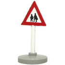 LEGO White Triangular Roadsign with attention to pedestrians (2 people) pattern with base Type 2