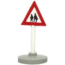 LEGO White Triangular Roadsign with attention to pedestrians (2 people) pattern with Base Type 2