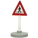 LEGO White Triangular Roadsign with man crossing road pattern with Base Type 2