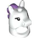 LEGO White Unicorn Head with Black Eyes and Medium Lavender Manes (18998)