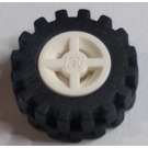 LEGO White Wheel Rim Ø8 x 6.4 without Side Notch with Tire Ø15 X 6mm with Offset Tread Band Around Center of Tread