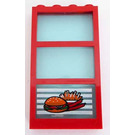 LEGO Window 1 x 4 x 6 with 3 Panes and Transparent Light Blue Fixed Glass with Hamburger and Fries Sticker (6160)