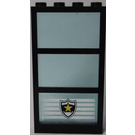 LEGO Window 1 x 4 x 6 with 3 Panes and Transparent Light Blue Fixed Glass with Police Star Badge and White Stripes Sticker (6160)