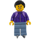 LEGO Frau, Dark Lila Jacke, Sand Blau Beine, Schwarz Haar und Ice Skates Minifigur