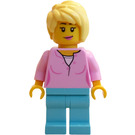 LEGO Woman in Bright Pink Shirt with Pink Lips Minifigure