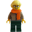 LEGO Kobieta W Ciemna opalenizna Sweter z Pomarańczowy Szalik Minifigurka