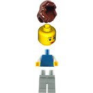 LEGO Woman, Plain Blue Torso with White Arms, Reddish Brown Hair Minifigure
