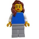 LEGO Woman, Vlak Blauw Torso met Wit Armen, Reddish Brown Haar minifiguur