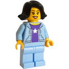 LEGO Woman with Black Hair and Bright Light Blue Hoodie Minifigure