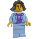 LEGO Woman with Black Hair and Bright Light Blue Hoodie Minifigure