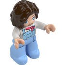 LEGO Woman with Blue Overalls and Dark Brown Hair Duplo Figure