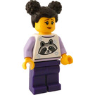 LEGO Woman with Dark Brown Hair and Raccoon Shirt Minifigure