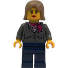 LEGO Frau mit Dark Stone Grau Jacke, Magenta Schal, Rosa Blouse, Dark Blau Beine, und Dunkel Beige Shoulder-Length Haar Minifigur