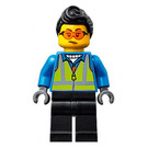 LEGO Vrouw met Oranje Stofbril, Blauw Jasje en Veiligheidsvest Minifiguur