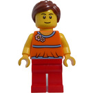 LEGO Woman with Orange Halter Top and Reddish Brown Ponytail Minifigure