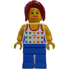 LEGO Woman with White Shirt with Rainbow Stars, Red Ponytail Minifigure