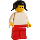 LEGO Woman with White Torso, Red Legs, Black Pigtails Minifigure