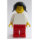 LEGO Kvinde med hvid Torso, Rød Ben, Sort Pigtails Minifigur