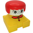 LEGO Geel 2x2 Duplo Basis Steen Figure - Rood Haar, Wit Hoofd, Rood collar en Hart Buttons Patroon Duplo Figuur