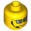 LEGO Yellow Agent Minifigure Head with Headset and Glasses (Safety Stud) (3626 / 63196)