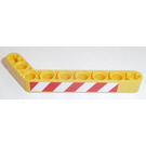 LEGO Yellow Beam Bent 53 Degrees, 3 and 7 Holes with Red and White Danger Stripes (left) Sticker (32271)