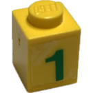 LEGO Gelb Backstein 1 x 1 mit Green "1" Aufkleber (3005 / 30071)