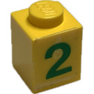 LEGO Gelb Backstein 1 x 1 mit Green "2" Aufkleber (3005)