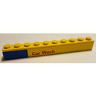 LEGO Yellow Brick 1 x 10 with 'Car Wash' Sticker (6111)