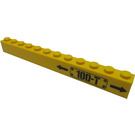 LEGO Yellow Brick 1 x 12 with '100-T', Black Arrows (Right Side) Sticker (6112)