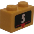 LEGO Gul Kloss 1 x 2 med 5 poäng Marker med bottenrör (3004)