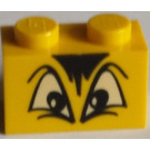 LEGO Yellow Brick 1 x 2 with Angry Eyes, Black fringe with Bottom Tube (3004 / 93792)