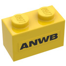 LEGO Yellow Brick 1 x 2 with "ANWB" Stickers from Set 1590-2 with Bottom Tube (3004)