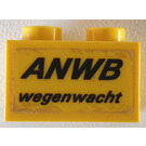 LEGO Yellow Brick 1 x 2 with 'ANWB wegenwacht' Sticker with Bottom Tube (3004)
