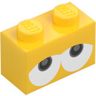 LEGO Yellow Brick 1 x 2 with Baby Yoshi Eyes Looking Up with Bottom Tube (94649 / 107980)