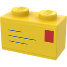 LEGO Gelb Backstein 1 x 2 mit Envelope Mail Aufkleber mit Unterrohr (3004)