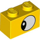 LEGO Yellow Brick 1 x 2 with Eye looking left with Bottom Tube (3004 / 38914)