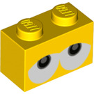 LEGO Geel Steen 1 x 2 met Ogen met buis aan de onderzijde (3004 / 94649)
