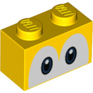 LEGO Geel Steen 1 x 2 met Ogen met buis aan de onderzijde (68946 / 101881)