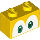 LEGO Yellow Brick 1 x 2 with Koopa Eyes with Bottom Tube (68935 / 102202)